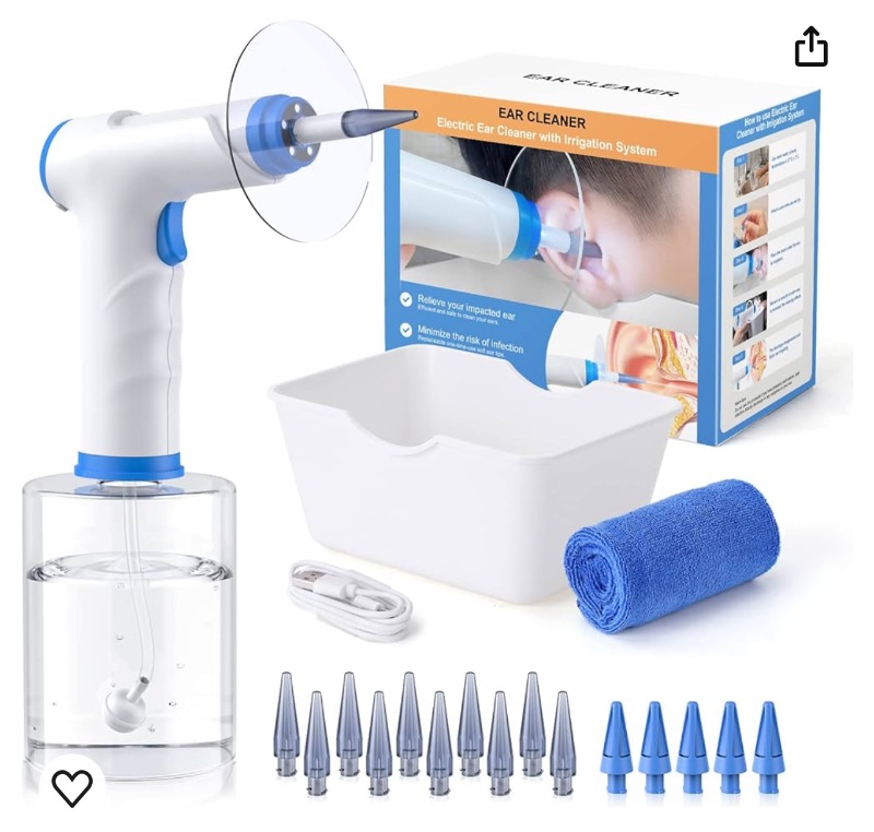 Photo 1 of Ear Wax Removal, Electric Ear Cleaning Kit with Light, Ear Irrigation Kit with 4 Pressure Modes, Safe and Effective Ear Flush Kit with Ear Cleaner - Includes Basin, Towel & 15 Tips