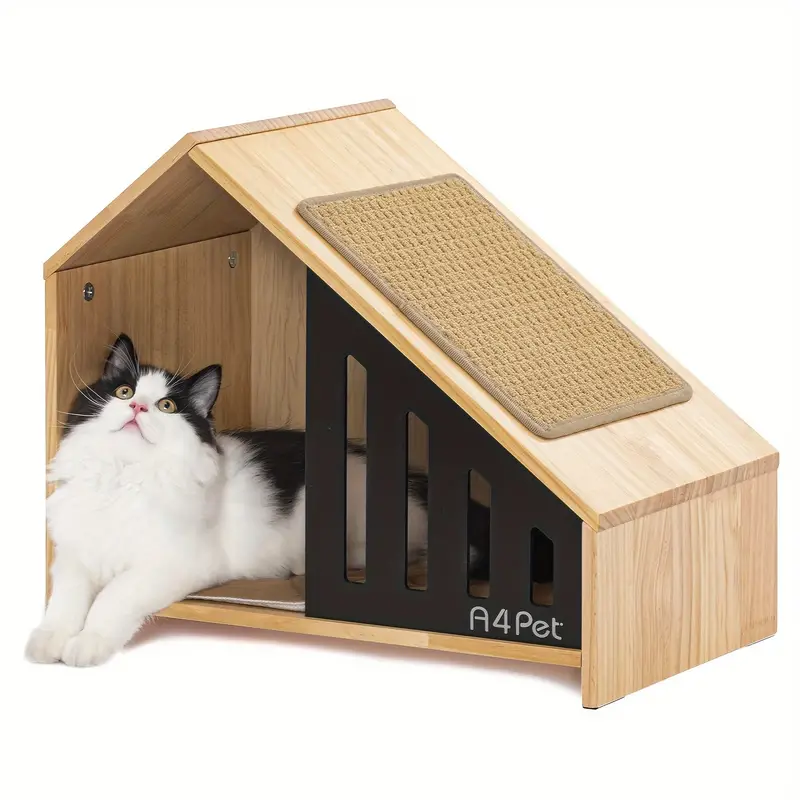 Photo 1 of A4PET Cat House Wooden Cat Condo Cat Beds for Indoor Cats with Scrather Cushion with Non-slip Silicone, Cat Furniture Pet House for Cats Small Dogs