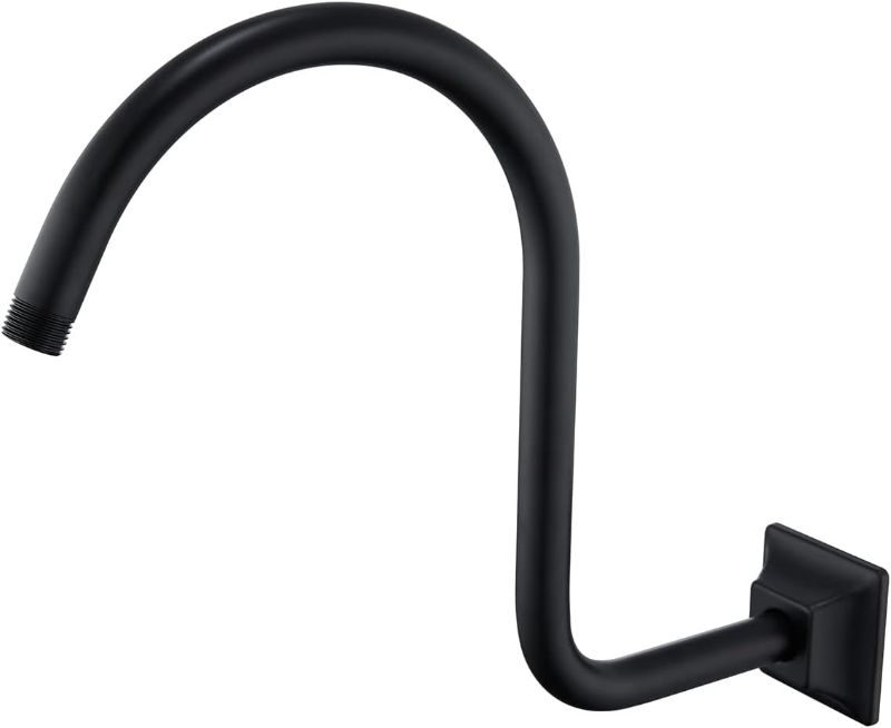 Photo 1 of 13 Inch S-Shape Shower Arm Black Gooseneck Shower Head Extension with Unique Flange, Standard 1/2" Connection
