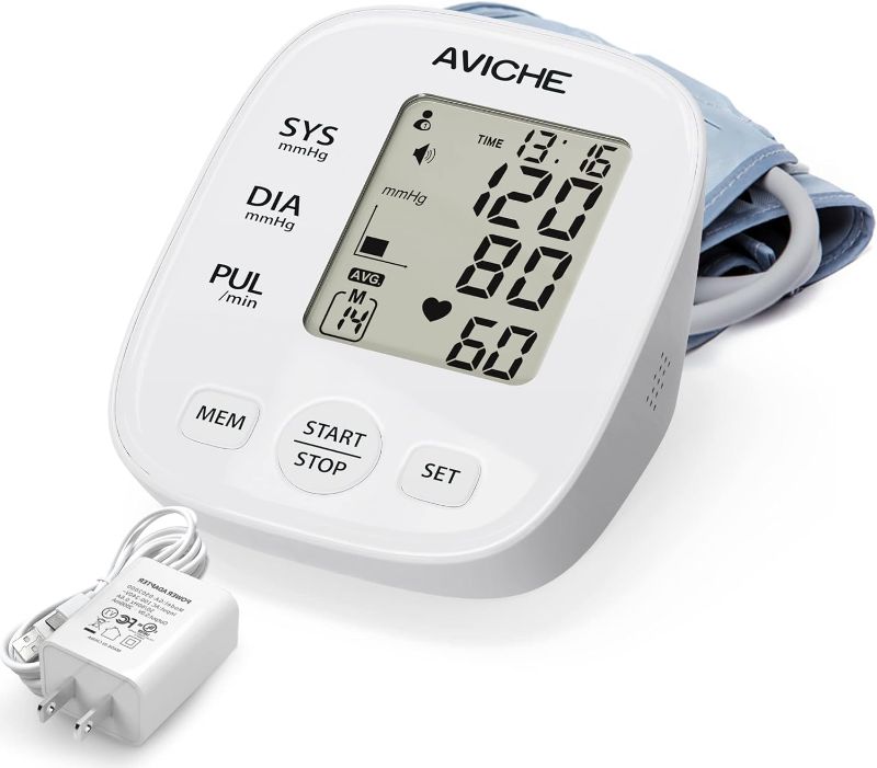 Photo 1 of 2022 AVICHE Blood Pressure Monitor - Automatic Upper Arm Machine & Accurate Adjustable Digital BP Cuff Kit - Largest Display - Voice Broadcast - Includes Adaptor Grey
