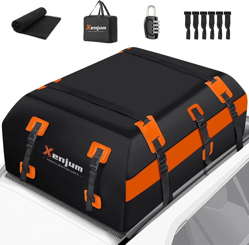 Photo 1 of 1000D Waterproof Car Roof Cargo Carrier, Upgrade Car Roof Top Bag for All Cars Rooftop Storage with/without Rack, Soft Vehicle Luggage Box with Anti-Slip Mat, A Security Lock (15 Cubic Feet)
