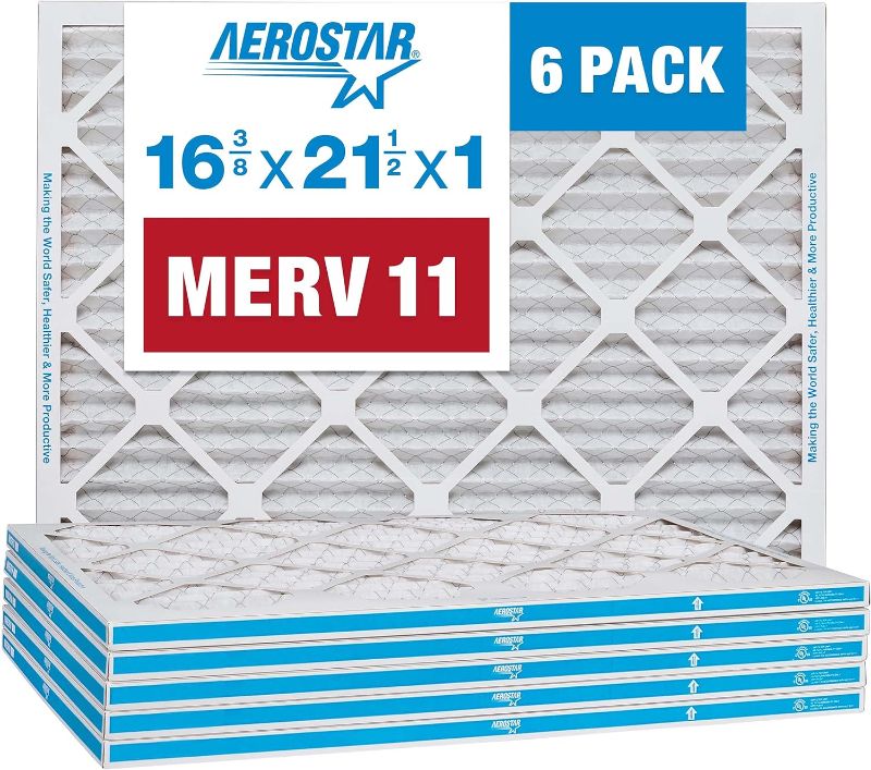 Photo 1 of Aerostar 16 3/8 x 21 1/2 x 1 MERV 11 Pleated Air Filter, AC Furnace Air Filter, 6 Pack (Actual Size: 16 3/8"x21 1/2"x3/4")
