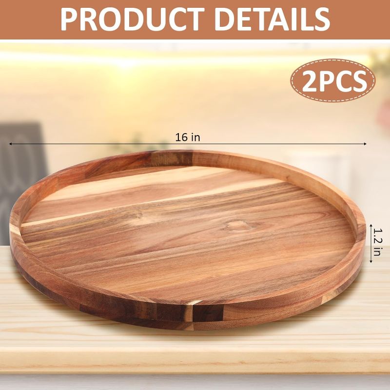 Photo 1 of 6'' Acacia Wood Lazy Susan Organizer Large Wooden Rotating Turntable Organizer Kitchen Organizer Turntable for Kitchen Dining Table Countertop Cabinet Pantry Storage 