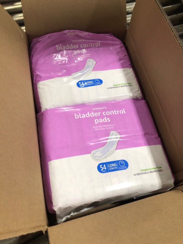 Photo 1 of Amazon basic Womens Bladder Control Pads 2 Packs 2x54 Count long length
