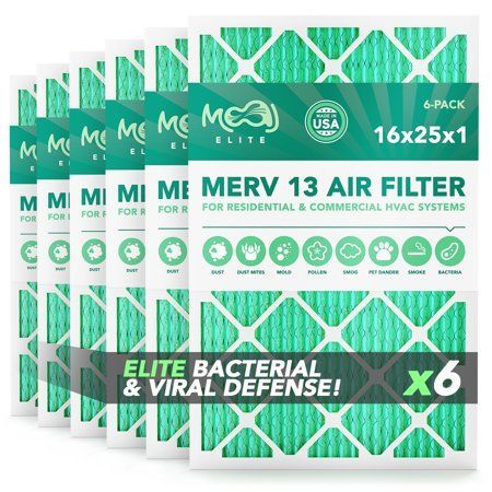 Photo 1 of 16x25x1 Air Filter Elite Bacterial Defense Pleated Replacement Air Filters for AC & Furnace Applications (6 PACK)
