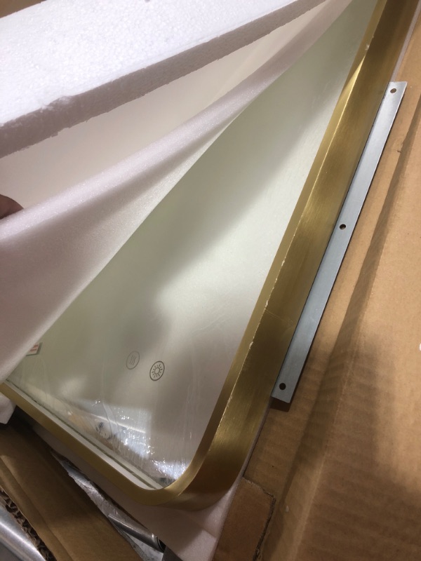 Photo 1 of 20X28 Inch Framed LED Lighted Bathroom Mirror,Wall Mounted Gold Metal Vanity Mirrors with Lights,Dimmable Illuminated Anti-Fog Mirror(Horizontal/Vertical) Gold 20x28