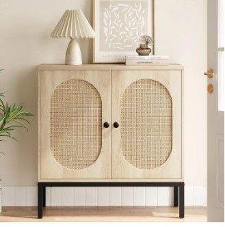 Photo 1 of Acekool Storage Cabinet Rattan Buffet Cabinet with Doors and Shelves Free Standing Wooden Buffet Sideboard Entryway Cabinet for Bedroom, Kitchen,Home Office
