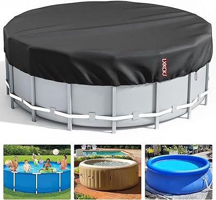 Photo 1 of LXKCKJ 8 Ft Round Pool Cover, Solar Covers for above Ground Pools, Stock Tank Pool Cover Protector with Pool Cover Accessories, Round Hot Tub Cover Ideal for Waterproof and Dustproof (Black)
