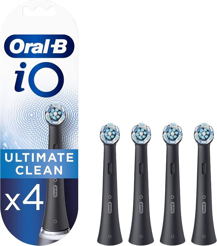 Photo 1 of Oral-B IO Ultimate Clean Electric Toothbrush Head Twisted Angled Bristles for Deeper Plaque Removal Pack of 4 Toothbrush Heads Black