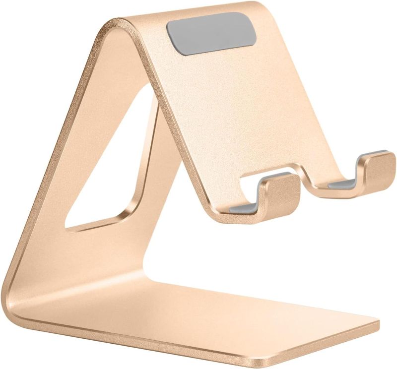 Photo 1 of  Desk Cell Phone Stand Phone Holder, Aluminum Phone Cradle Dock for iPhone 15 14 13 12 pro Mini 11 X Xs max 8 7 6 6s Plus SE Samsung All Smart Phones (Gold)