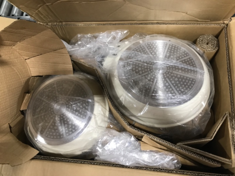 Photo 1 of CAROTE 21Pcs Pots and Pans Set, Nonstick Cookware Sets, White Granite Induction Cookware Non Stick Cooking Set w/Frying Pans & Saucepans(PFOS, PFOA Free) Cream White 21 Piece