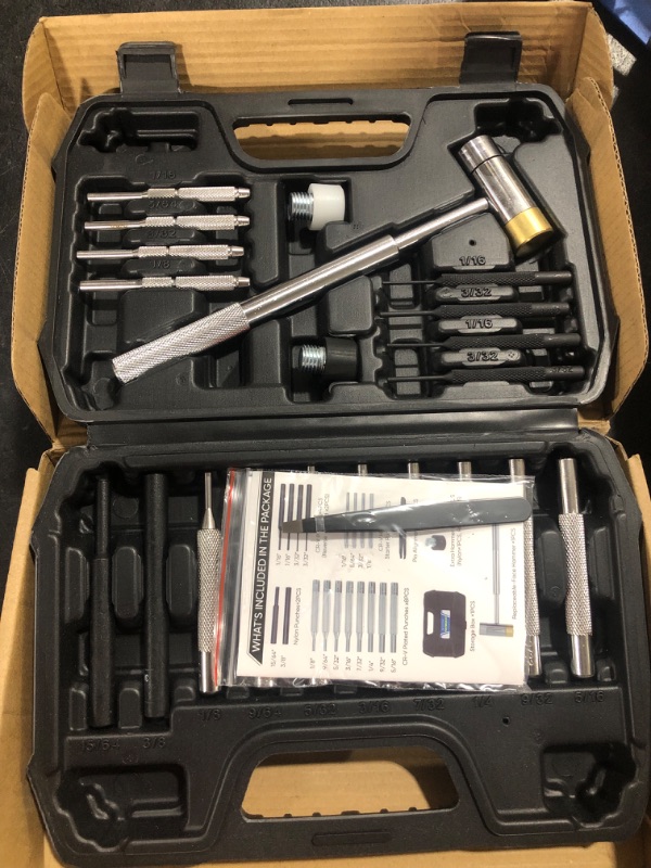 Photo 2 of BESTNULE Punch Set, Pin Punches, Punch Tool, Roll Pin Punch Set, Made of High Quality Metal Material Including Punches and Hammer, Mechanical Repair Tool, with Organizer Storage Box (with Bench Block)
