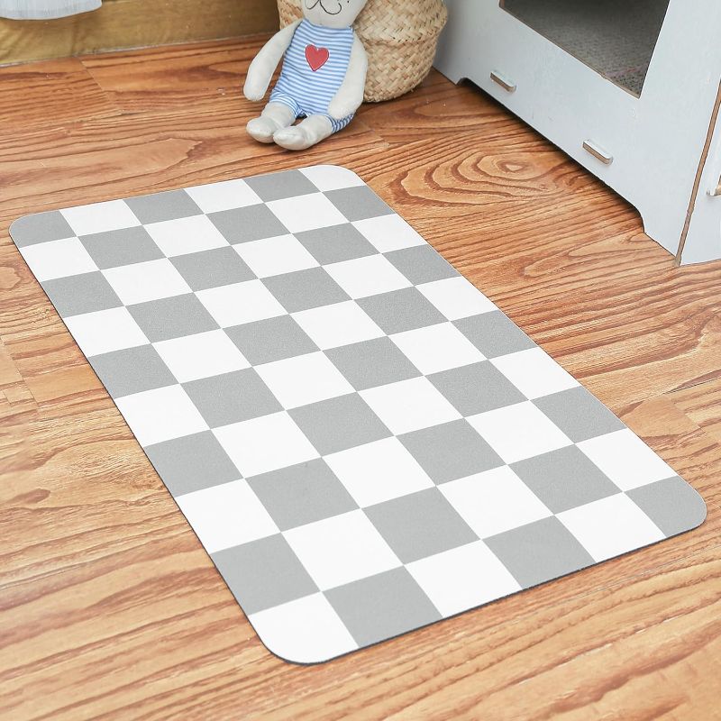 Photo 1 of 12x19" Grey Checkered Dog Mat Ralxion Checkered Dog Feeding Mat, Absorbent Mats for Dog Food and Water Bowl, Dispenser, Retro Modern Aesthetic Preppy Grey Checkerboard Pet Placemat for Dogs, Cats, Puppy Accessories, 12" X19”
