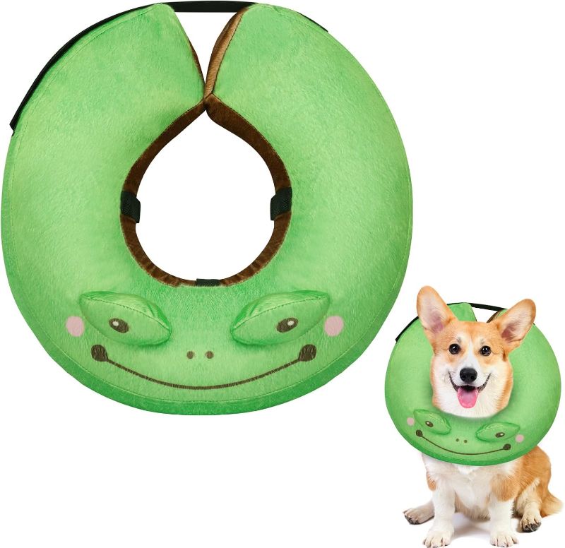 Photo 1 of Inflatable Dog Cone Collar for Medium Large Dog, Soft Dog Cone Alternative After Surgery, Cute Frog Shaped Recovery Collar Neck Pillow Cones for Dog,Cat (L 16inch)
