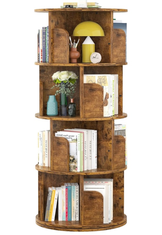 Photo 1 of Aheaplus Rotating Bookshelf, Small Corner Bookshelf for Small Space, 360 Display 4 Tier Floor Standing Bookcase 