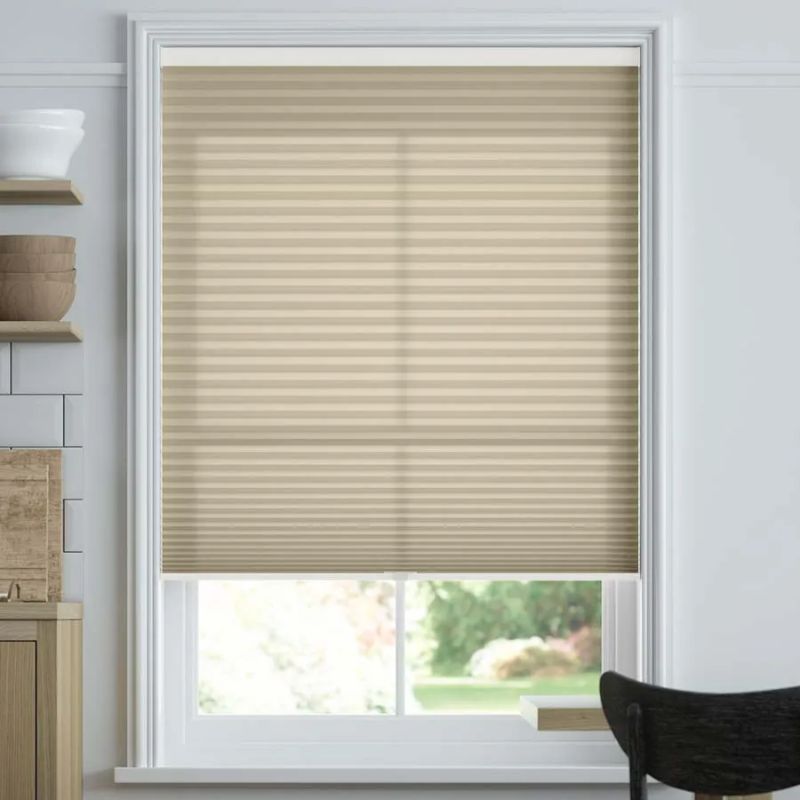 Photo 1 of Easy Lift Trim-at-Home Cordless Cellular Light Filtering Fabric Shade, Tan