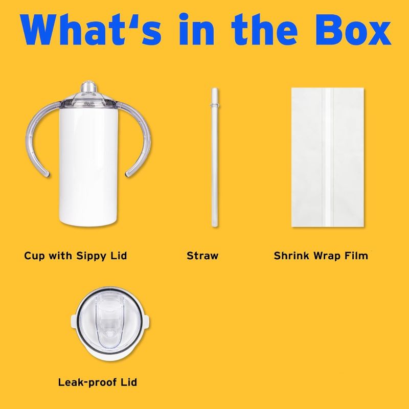Photo 1 of 12 Oz Sublimation Sippy Cup Blank for Kids, Straight Sublimation Blanks With Handle and Straw