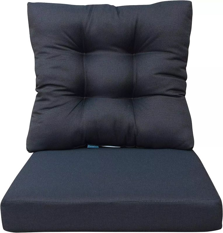 Photo 1 of COZPLEN Patio Deep Seat Chair Cushinos, 1 Tufted Pillow and 1 Seat Cushion, 24 * 24 inches, Black