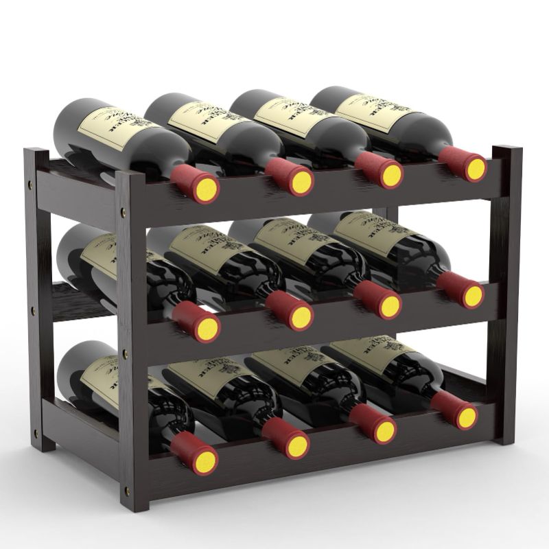 Photo 1 of Bamboo Wine Rack Countertop, 3-Tier 12 Bottles Wine Storage Shelf