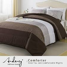 Photo 1 of Andency Stripe Comforter Set Queen Size (90x90 Inch), 3 Pieces Brown Patchwork Striped Comforter, Soft Microfiber Down Alternative Comforter Bedding Set with Corner Loops
