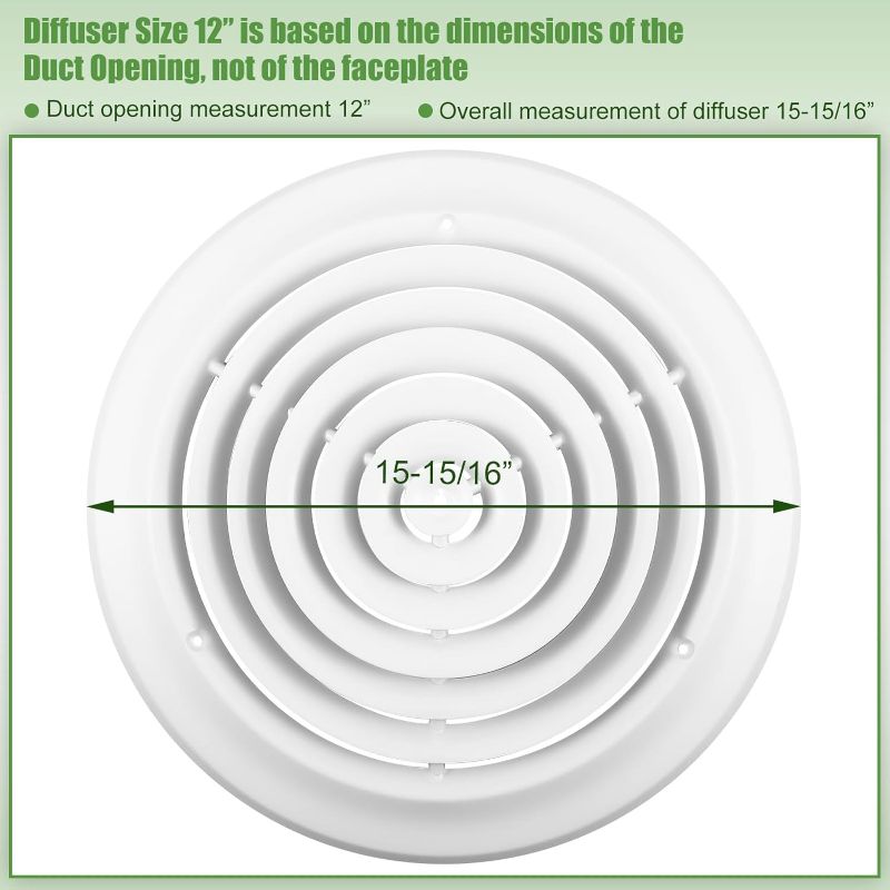 Photo 1 of 12 Inch Round Vent Cover, Ceiling Diffuser HVAC Vent Duct Cover Replacement with Screws to Install, Fitting in 12 Inch Duct, Outer Dimensions 15-15/16"