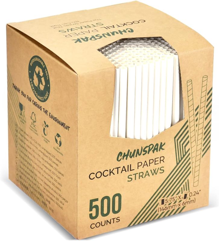 Photo 1 of [500 Bulk] 5.75 inch White Small Paper Straws for Kids, Milk Cartons, Cocktail, Coffee, Short Drinks - Eco Friendly Disposable Drinking Straws 