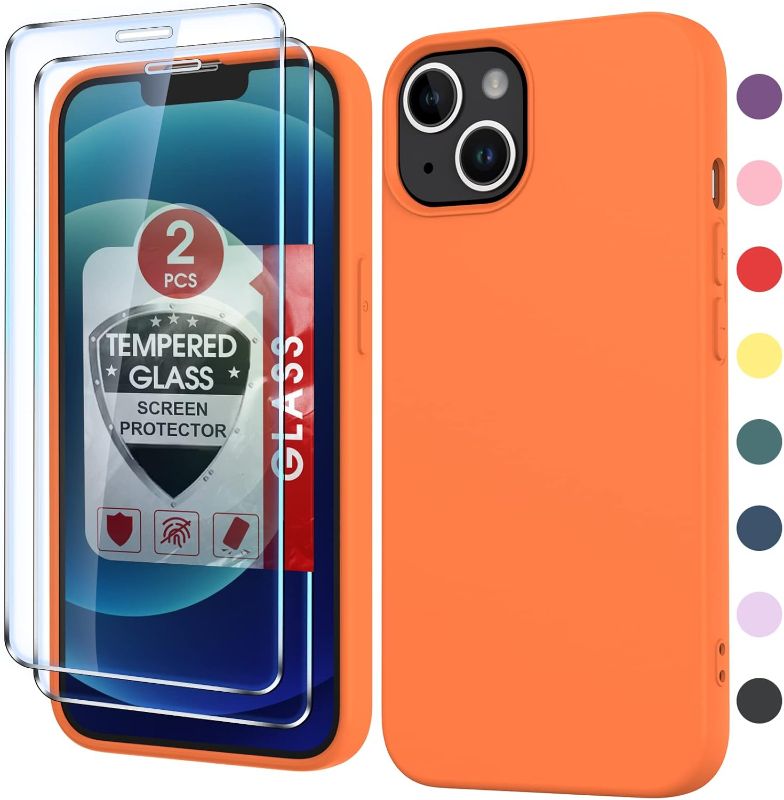 Photo 1 of  iPhone 12 Pro Case for Women: Phone Cases iPhone 12 with 2 Pack Tempered Glass Screen Protectors, Full-Body Liquid Silicone with Soft Microfiber Liner Case for iPhone 12/12 Pro, Orange