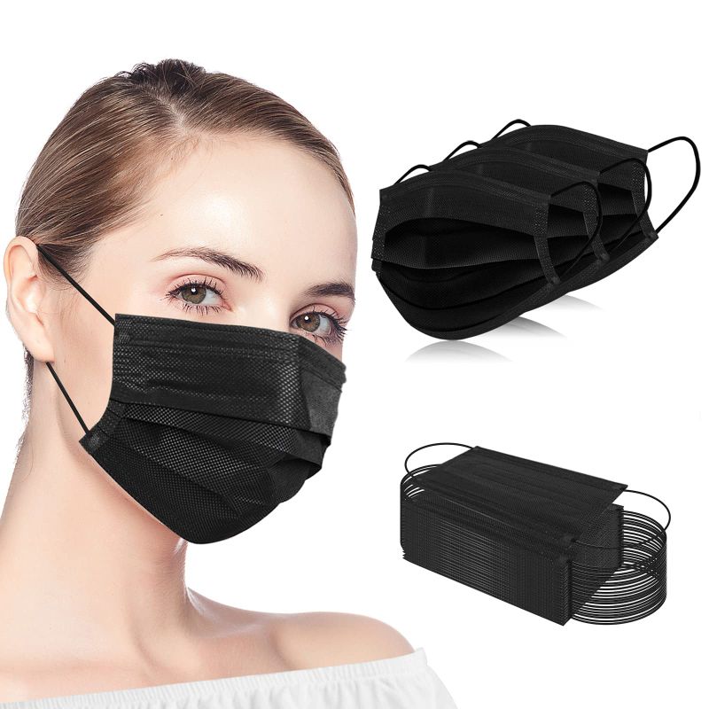 Photo 1 of 100PCS Black Disposable Face Masks 3 Ply Protection Safety Mask Cover for Adult Women and Men Black for Adults