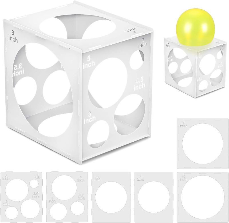 Photo 1 of 11 Holes Collapsible Plastic Balloon Sizer Box Cube, Balloon Size Measurement Tool for Balloon Decorations, Balloon Arch, Balloon Columns, 2-10 Inch
