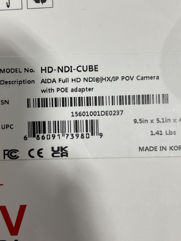 Photo 1 of AIDA HD-NDI-CUBE Full HD NDI|HX IP POV Camera
