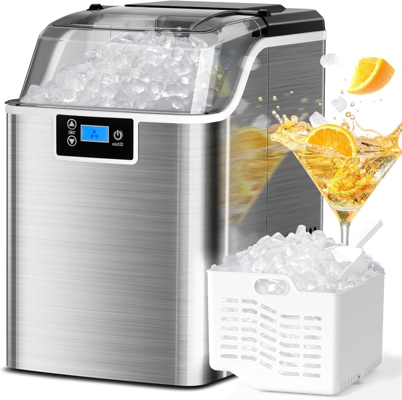 Photo 1 of Nugget Ice Makers Countertop,45lbs/Day Pebble Ice Maker Machine with Self-Cleaning,24hrs Timer,LED Panel Sonic Ice Maker with Ice Scoop,Ice Basket for Home/Bar/Party (Stainless Steels Silver)
