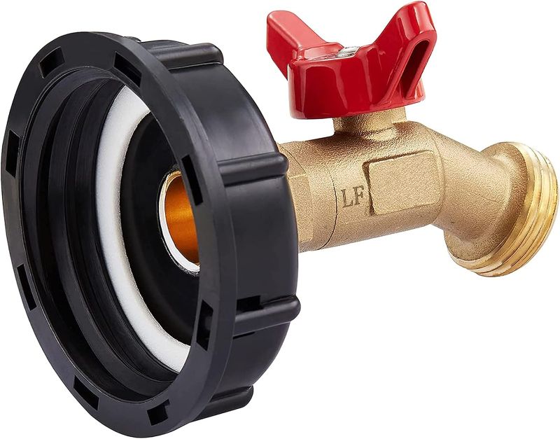 Photo 1 of 275 330 Gallon IBC Tote Tank Adapter 2" Coarse Thread + Lead-Free Water Shut-Off Valve Faucet (Adapter 2" COARSE Thread with Ball Valve)
