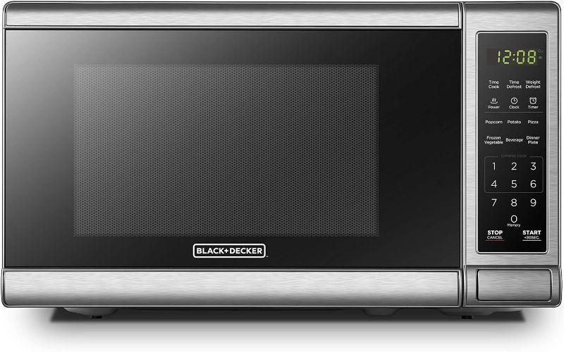 Photo 1 of BLACK+DECKER EM720CB7 Digital Microwave Oven with Turntable Push-Button Door, Child Safety Lock, 700W, Stainless Steel, 0.7 Cu.ft