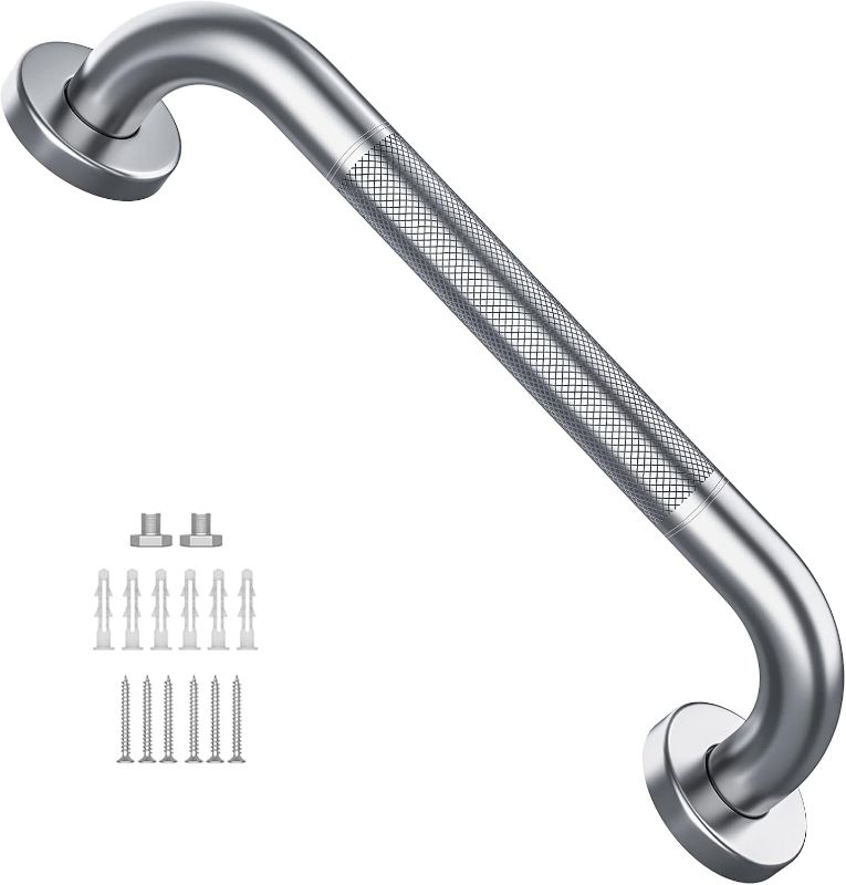 Photo 1 of 12 Inch Anti Slip Shower Grab Bar, Munzong Stainless Steel Bathroom Grab Bar, Satin Brushed Nickel Knurled Bathroom Balance Bar,Safety Hand Rail Support Handicap Elderly Senior Assist Bath Handle
