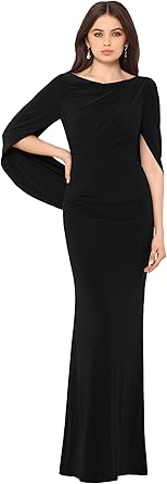 Photo 1 of Betsy & Adam Women's Long Stretchy 3/4 Sleeve Cowl Neck Drape Back Gown (Size 8)
