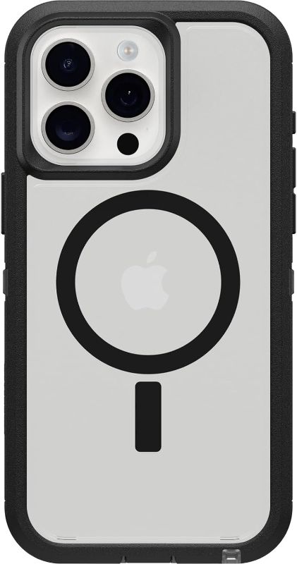 Photo 1 of  iPhone 15 Pro MAX (Only) Defender Series XT Clear Case - DARK SIDE (Black/Clear), Screenless, Rugged , Snaps to MagSafe, Lanyard Attachment
