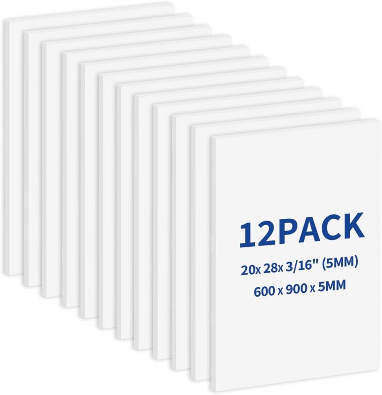 Photo 1 of 12 Pack Large Foam Boards 20" x 28", 5mm Thickness Styrofoam Foam Core Board for Crafts, White Poster Board Vision Board Presentation Board Mat Board
