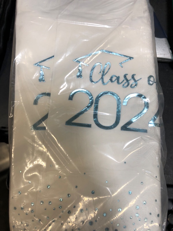 Photo 2 of 100pcs Class of 2024 Graduation Napkins, Disposable Congrats Grad Cocktail Napkins Foil Dot Paper Hand Towels for 2024 High School University College Graduation Party Decorationss(Light Blue? Light Blue 100pcs