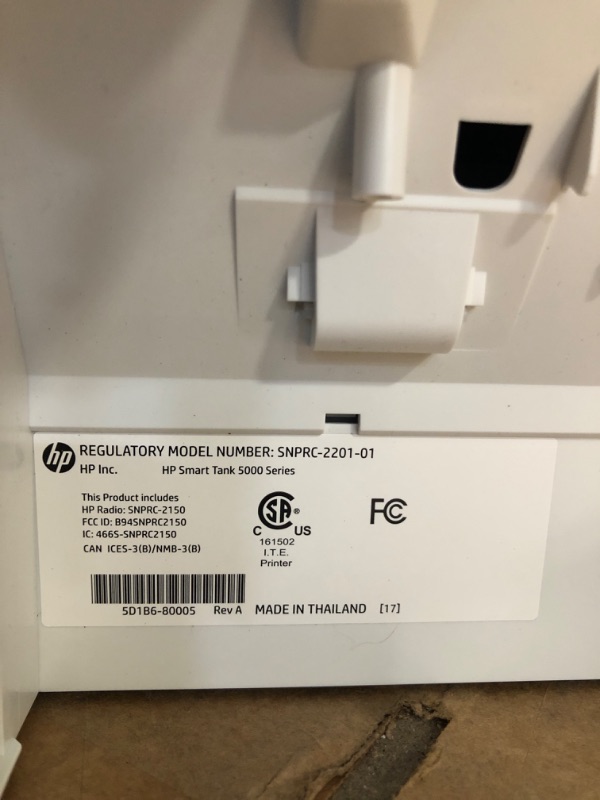 Photo 5 of ***FOR PARTS ONLY NO RETURNS AS IS***HP - Smart Tank 5000 Wireless All-in-One Supertank Inkjet Printer with up to 2 Years of Ink Included - White
