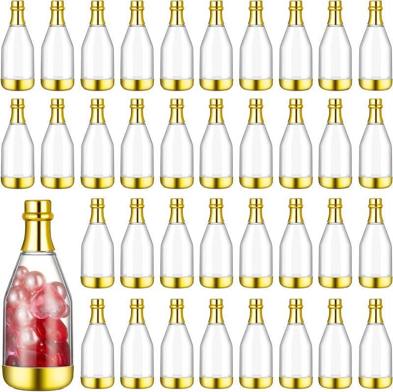 Photo 1 of 54 Pieces Champagne Bottles Candy Bottles Bridal Shower Favors Mini Baby Bottle for Baby Shower Mini Champagne Bottles Bulk Plastic Wine Alcohol Containers for Wedding Birthday Party (Gold)