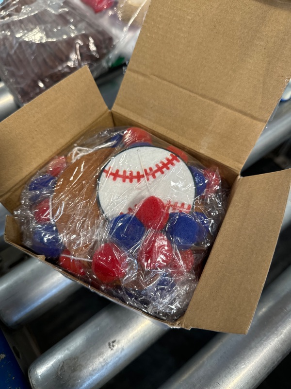 Photo 2 of ****USED*** Tatuo 3 Pieces Baseball Pompom Garland Baseball Sports Theme Banner Blue Red White Felt Ball Baseball Glove Hanging Garland for Sports Birthday Baseball Party Decor 8.2 Feet