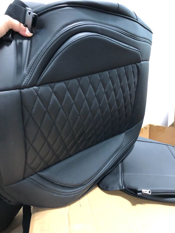 Photo 3 of Front Seat Covers, Universal Leather Seat Covers for Car, Waterproof Car Seat Cover with Side Pocket, Auto Seat Cover for Most Sedans SUV Pick-up Truck, Black
