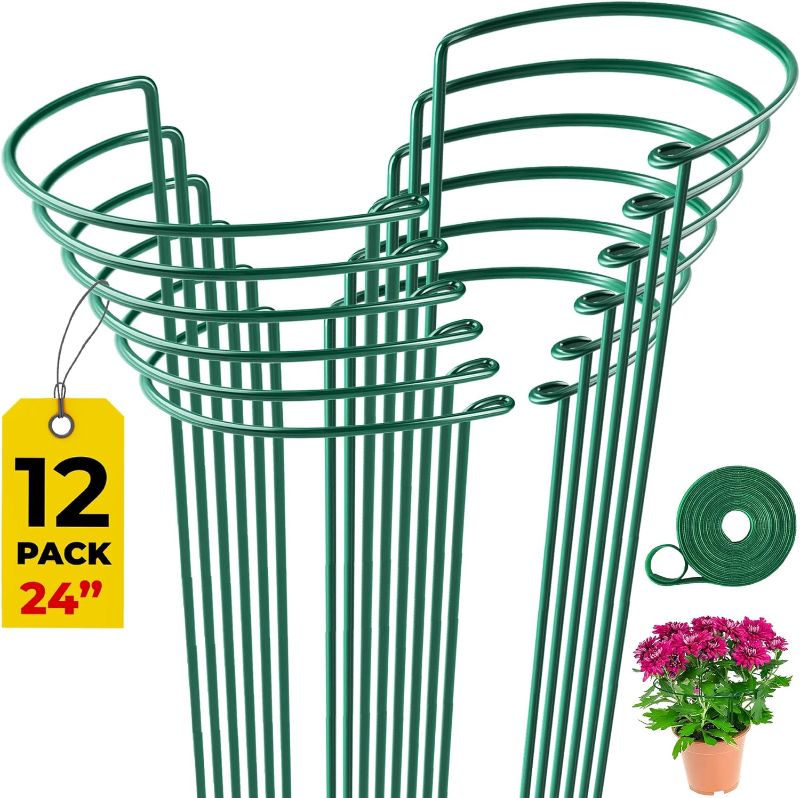 Photo 1 of 12 Pack Tall Snake Plant Support Stakes – 10" W x 24" H Half Round Peony Cages and Supports for Indoor and Outdoor Plants – Plant Cage Ring Support for Flower - Peony, Tomato, Hydrangea, Rose Bush
