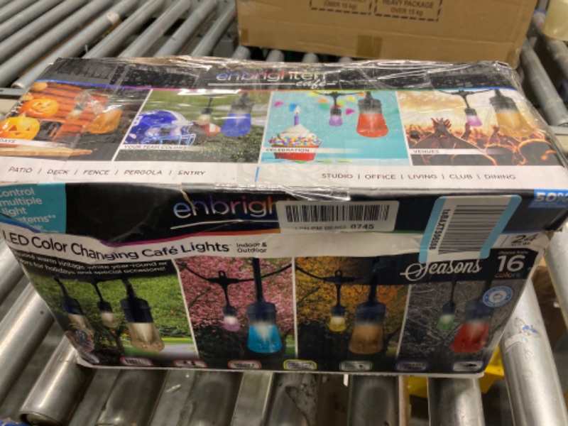 Photo 1 of ***DAMAGE BOX / DIRTY AND USED*** Enbrighten Premium Color Changing String Lights, 48ft Black Cord, 24 Shatterproof Acrylic Bulbs, Weatherproof, Remote Control, Dimmable RGB LED, Outdoor String Lights, 37790 Black Cord 48ft Remote Controlled