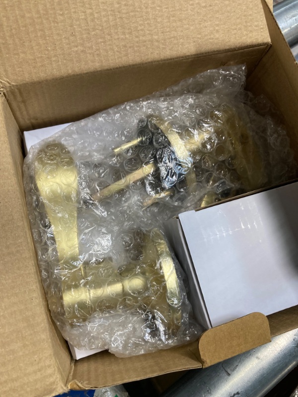 Photo 3 of ****USED***3 SET OF KEYS INCLUDED*** 
Wave Style Door Lever, Brushed Gold Keyed Entry Door Handle with Lock, Gold Entrance Lever Reversible for Left/Right Handed for Office or Front Door with Satin Brass Finish, 1 Pack
