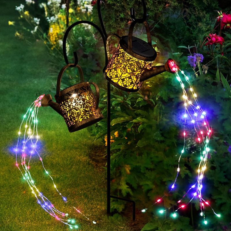 Photo 1 of *** FOR PARTS ONLY ** NO RETUNRS***
MEREAR Solar Watering Can Lights Outdoor with 8 Multi-Color Changing Modes, IP65 Waterproof Landscape Light Garden Decor, One Pole Two Lights Outside Decorations for Lawn, Backyard, Patio, Chrismas