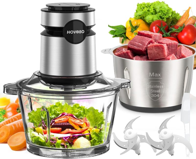 Photo 1 of ***USED***Food Processor, 500W Electric Meat Grinder Food Chopper with Two 8 Cup Bowls & 2 Bi-Level Blades, 2 Speed Kitchen Cutter for Vegetable, Onion, Garlic, Meat, Nuts, and Baby Food, Black