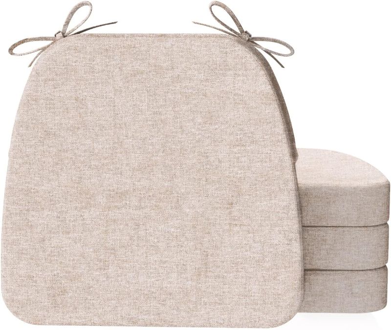 Photo 1 of ***product similar to the original photo*** AAAAAcessories D-Shaped 2'' Thick Chair Cushions, Removable, Machine Washable Cover and Ties, Chair Pads for Indoor Dining Room and Kitchen Chairs, 17'' x 16'', Set of 4, Beige
