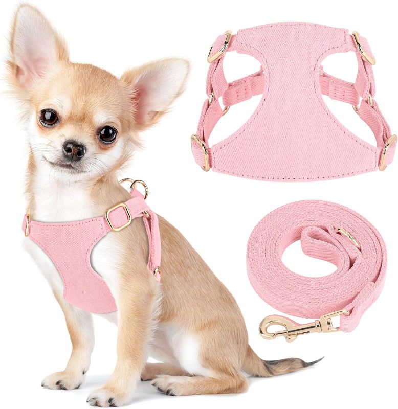 Photo 1 of Didog No Pull Small Dog Harness and Leash Set, Soft & Cute Dog Harness for Small Dogs, Adjustable Step-in XS Dog Harness for Puppies Walking Training, Pink, XS
