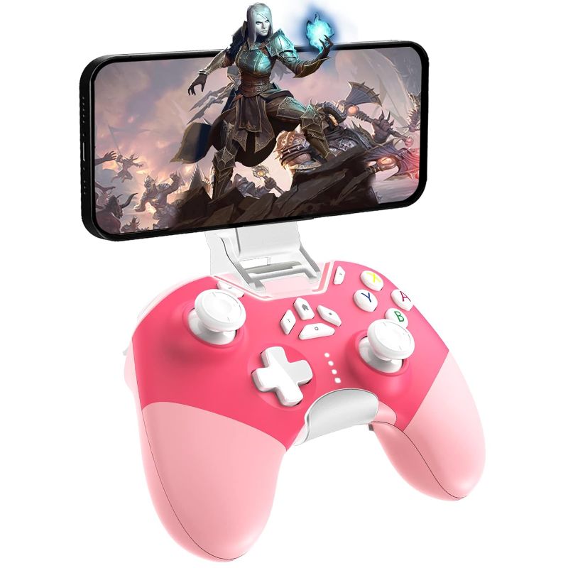 Photo 1 of [New Version] iPhone Controller with Phone Clip, Pink Wireless Bluetooth Game Controller for iPhone/Apple Arcade MFi Games/PC/Switch with Macro/Lock Joystick Speed/6-Axis/Motors/Turbo/ABXY FUN Switch
